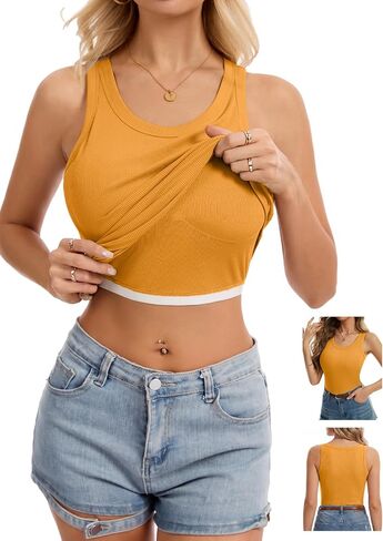 Women Built-in Bra Tank Tops Sleeveless Racerback Fitted Ribbed Basics Cami Shirts in Saudi Arabia