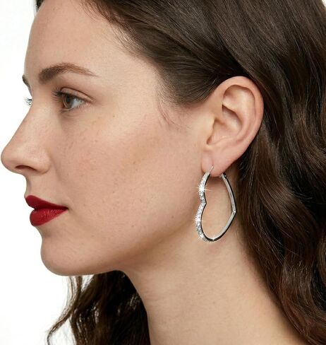 Heart Hoops Earrings, White Gold Plated Cubic Zirconia CZ Rhinestone Silver Hoops Earring for Women in Saudi Arabia