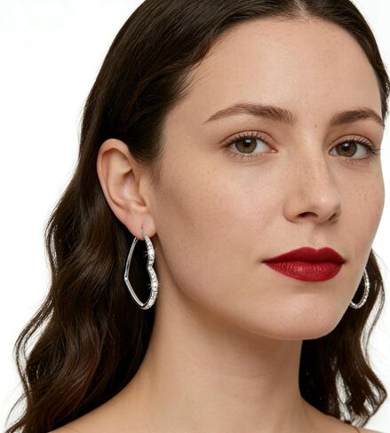 Heart Hoops Earrings, White Gold Plated Cubic Zirconia CZ Rhinestone Silver Hoops Earring for Women in Saudi Arabia