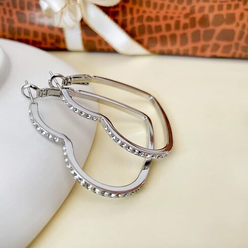 Heart Hoops Earrings, White Gold Plated Cubic Zirconia CZ Rhinestone Silver Hoops Earring for Women in Saudi Arabia