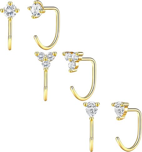 NEWITIN 3 Pairs Half Hoop Earrings for Women Gold Stay Close Hoop Earrings Backless Earring Cartilage Helix Open Huggie Hoops Lightweight Mutiple Piercing Jewelry for Women in Saudi Arabia
