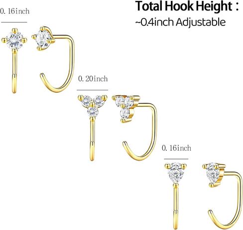 NEWITIN 3 Pairs Half Hoop Earrings for Women Gold Stay Close Hoop Earrings Backless Earring Cartilage Helix Open Huggie Hoops Lightweight Mutiple Piercing Jewelry for Women in Saudi Arabia
