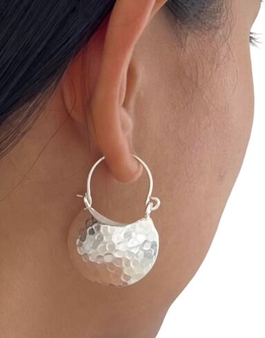 Handmade Hammered Sterling Silver Crescent Moon Hoop Earrings Elegant everyday Earrings in Kuwait