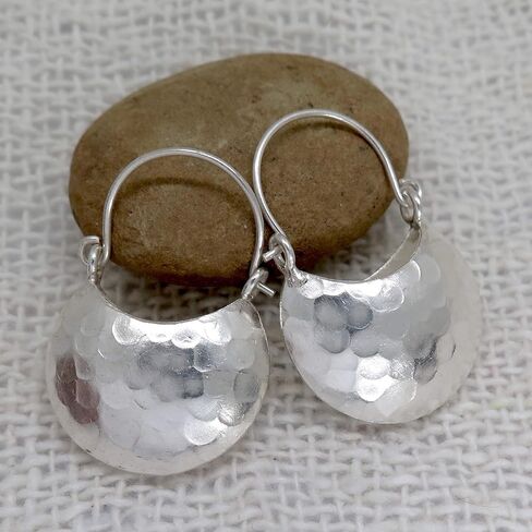 Handmade Hammered Sterling Silver Crescent Moon Hoop Earrings Elegant everyday Earrings in Kuwait