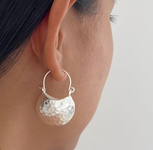 Handmade Hammered Sterling Silver Crescent Moon Hoop Earrings Elegant everyday Earrings in Kuwait