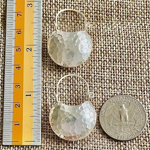 Handmade Hammered Sterling Silver Crescent Moon Hoop Earrings Elegant everyday Earrings in Kuwait