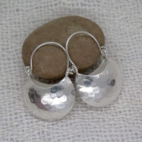 Handmade Hammered Sterling Silver Crescent Moon Hoop Earrings Elegant everyday Earrings in Kuwait