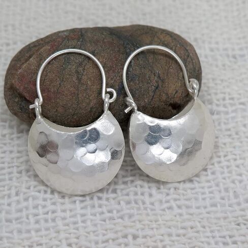 Handmade Hammered Sterling Silver Crescent Moon Hoop Earrings Elegant everyday Earrings in Kuwait