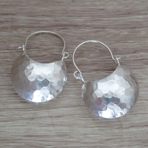 Handmade Hammered Sterling Silver Crescent Moon Hoop Earrings Elegant everyday Earrings in Kuwait