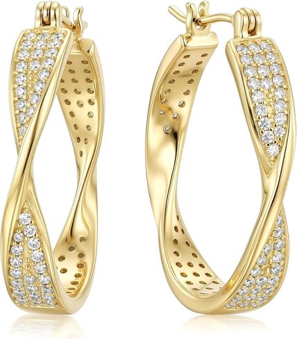 Gold Hoop Earrings 14K Gold Earring for Women Twisted Design Elegant Lightweight Hoops Jewelry Gifts for Women 25mm in Saudi Arabia