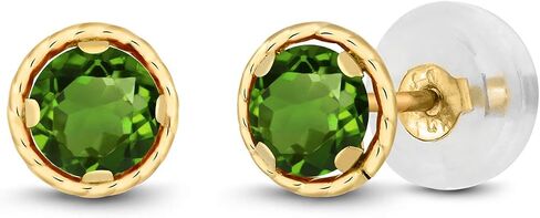 Gem Stone King 14K Yellow Gold Round Gemstone Birthstone Earrings | Round 4MM | Gold Stud Earrings For Women Men in Saudi Arabia