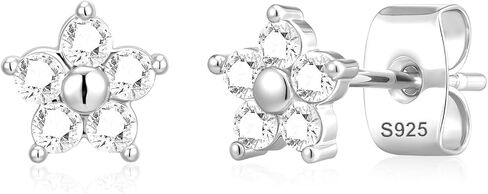 Lunvky 14k Gold Plated Flower Stud Earrings for Women, Dainty Cute Sterling Silver Posts Cartilage Piercing Jewelry Small Studs Cubic Zirconia Floral Rose Daisy Earring Gifts in Saudi Arabia