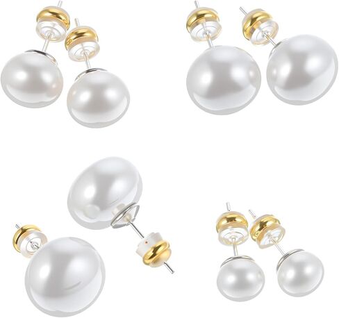 4 Pairs Pearl Studs Pearl Earrings Studs Imitationpearl Silver Earring Stud Flat Round Large Size Pearls Earrings for Women Wedding Engagement Halloween 8、10、12、14mm Set in Kuwait