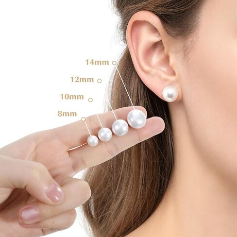4 Pairs Pearl Studs Pearl Earrings Studs Imitationpearl Silver Earring Stud Flat Round Large Size Pearls Earrings for Women Wedding Engagement Halloween 8、10、12、14mm Set in Kuwait