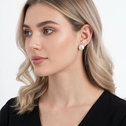 4 Pairs Pearl Studs Pearl Earrings Studs Imitationpearl Silver Earring Stud Flat Round Large Size Pearls Earrings for Women Wedding Engagement Halloween 8、10、12、14mm Set in Kuwait