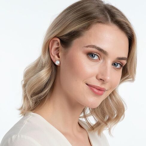 4 Pairs Pearl Studs Pearl Earrings Studs Imitationpearl Silver Earring Stud Flat Round Large Size Pearls Earrings for Women Wedding Engagement Halloween 8、10、12、14mm Set in Kuwait
