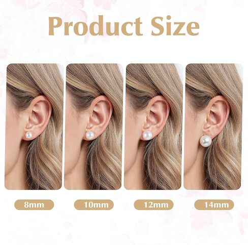 4 Pairs Pearl Studs Pearl Earrings Studs Imitationpearl Silver Earring Stud Flat Round Large Size Pearls Earrings for Women Wedding Engagement Halloween 8、10、12、14mm Set in Kuwait