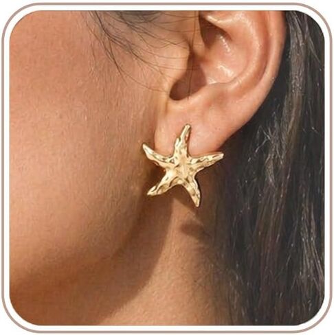 Gold Starfish Earrings for Women, Boho Beach Jewelry & Summer Accessories, Mermaid Studs for Tropical Vacation Outfits, Dainty Ocean Starfish Earring Jewelry Gifts in Saudi Arabia