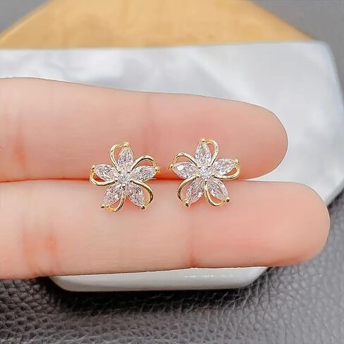 Delicate Flower Stud Earrings Brilliant Cubic Zirconia Engagement Jewelry for Women in Kuwait
