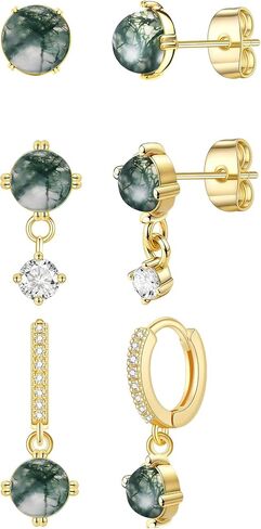 Agate Earrings for Women 14K Gold Plated Hypoallergenic Stud Hoops Small Dangle Earrings for Multiple Piercing Dainty Stackable Earrings Set for Jewelry Gift in Saudi Arabia