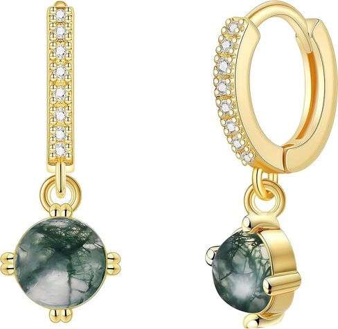 Agate Earrings for Women 14K Gold Plated Hypoallergenic Stud Hoops Small Dangle Earrings for Multiple Piercing Dainty Stackable Earrings Set for Jewelry Gift in Saudi Arabia