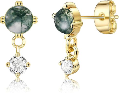 Agate Earrings for Women 14K Gold Plated Hypoallergenic Stud Hoops Small Dangle Earrings for Multiple Piercing Dainty Stackable Earrings Set for Jewelry Gift in Saudi Arabia