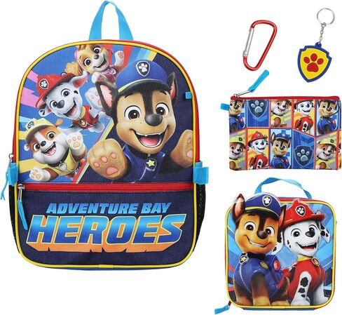حقيبة ظهر BIOWORLD Boys Paw Patrol مقاس 16 بوصة مكونة من خمس قطع مع مجموعة غداء، وحقيبة أدوات، وسلسلة مفاتيح مصبوبة، وحلقة تسلق (طفل صغير/طفل كبير) أحمر مقاس واحد in Kuwait