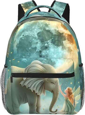 Elephant Backpack Gifts for Girls Boys Kids Teens, Travel Backpacks Laptop Rucksack, Bookbag, Elephant & Fairy Moonlit Back Pack Accessories Bags for School, Work, Outdoor Adventures in Kuwait