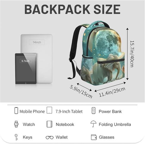 Elephant Backpack Gifts for Girls Boys Kids Teens, Travel Backpacks Laptop Rucksack, Bookbag, Elephant & Fairy Moonlit Back Pack Accessories Bags for School, Work, Outdoor Adventures in Kuwait