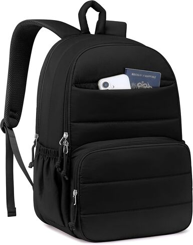 Travel Laptop Backpack for Women Bookbag: 15.6 Inch Quilted Work Backpacks Casual College School Book Bag Cute Water Resistant Business Computer Daypack for Girls Students Teacher Nurse Gifts Black in Saudi Arabia