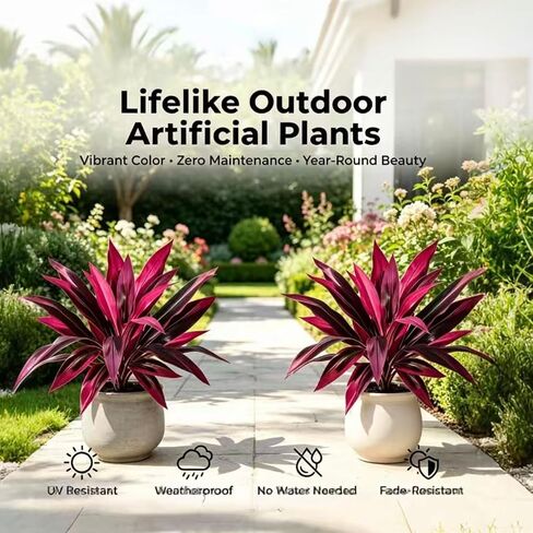UV Resistant Artificial Tropical Plants, Fake Ti Leaf Cordyline, Faux Greenery for Outdoor Patio Garden Decor in Saudi Arabia