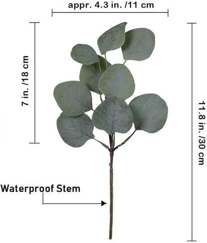 10PCS Bulk Artificial Eucalyptus Stems - Lifelike Greenery for Centerpieces, Wedding Bouquets and Vase Arrangements | Faux Silver Dollar and Oval Leaves with Seeds (Round Leaf) in Kuwait