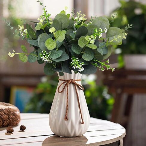 10PCS Bulk Artificial Eucalyptus Stems - Lifelike Greenery for Centerpieces, Wedding Bouquets and Vase Arrangements | Faux Silver Dollar and Oval Leaves with Seeds (Round Leaf) in Kuwait