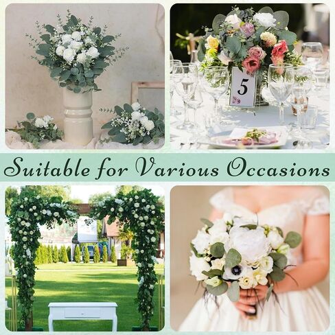 10PCS Bulk Artificial Eucalyptus Stems - Lifelike Greenery for Centerpieces, Wedding Bouquets and Vase Arrangements | Faux Silver Dollar and Oval Leaves with Seeds (Round Leaf) in Kuwait