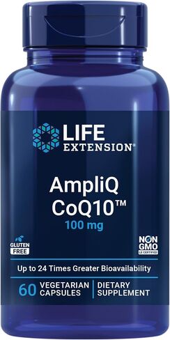 Life Extension AmpliQ CoQ10, Heart Health, Kidney and Liver Health, ubiquinone 100 mg, Advanced Formula, Gluten Free, Non-GMO, Vegetarian, 60 Capsules in Kuwait