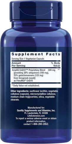 Life Extension AmpliQ CoQ10, Heart Health, Kidney and Liver Health, ubiquinone 100 mg, Advanced Formula, Gluten Free, Non-GMO, Vegetarian, 60 Capsules in Kuwait