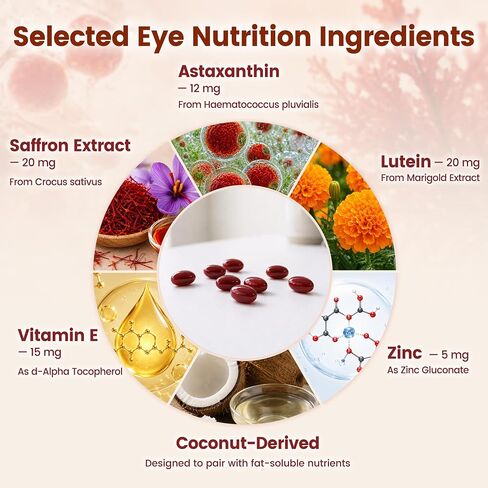 VEV Astaxanthin 12mg & Lutein 20mg Supplements with Saffron Extract, Vitamin E and Zinc, MCT Oil from Coconut, 150 Servings, 300 Softgels in Saudi Arabia