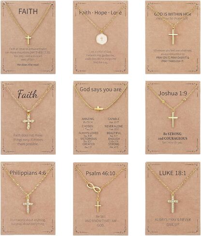 9 Pack Faith Cross Necklace Bulk Christian Gifts for Women Gold Plated Adjustable Chain with Bible Verse Cards Church Jewelry Set for Baptism Confirmation in Saudi Arabia