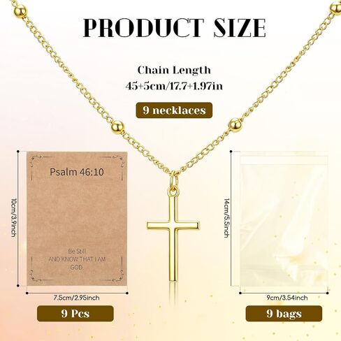 9 Pack Faith Cross Necklace Bulk Christian Gifts for Women Gold Plated Adjustable Chain with Bible Verse Cards Church Jewelry Set for Baptism Confirmation in Saudi Arabia