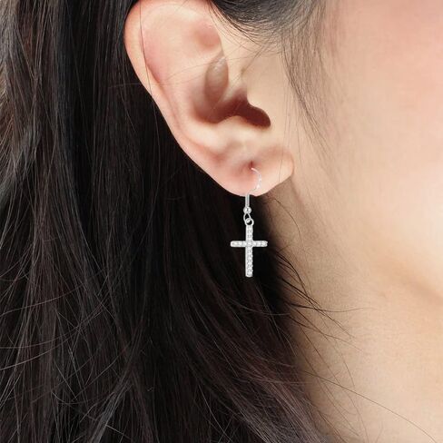 Cross Necklace for Women, 925 Sterling Silver Hypoallergenic Dangle Cross Earrings Jewelry Set for Women Faith Crucifix Pendant Necklaces 14K Gold Plated Cubic Zirconia CZ Dangling Religion Jewelry in Saudi Arabia