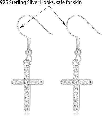 Cross Necklace for Women, 925 Sterling Silver Hypoallergenic Dangle Cross Earrings Jewelry Set for Women Faith Crucifix Pendant Necklaces 14K Gold Plated Cubic Zirconia CZ Dangling Religion Jewelry in Saudi Arabia
