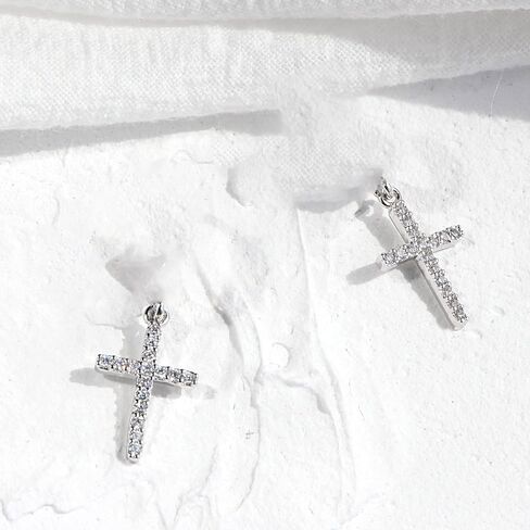 Cross Necklace for Women, 925 Sterling Silver Hypoallergenic Dangle Cross Earrings Jewelry Set for Women Faith Crucifix Pendant Necklaces 14K Gold Plated Cubic Zirconia CZ Dangling Religion Jewelry in Saudi Arabia