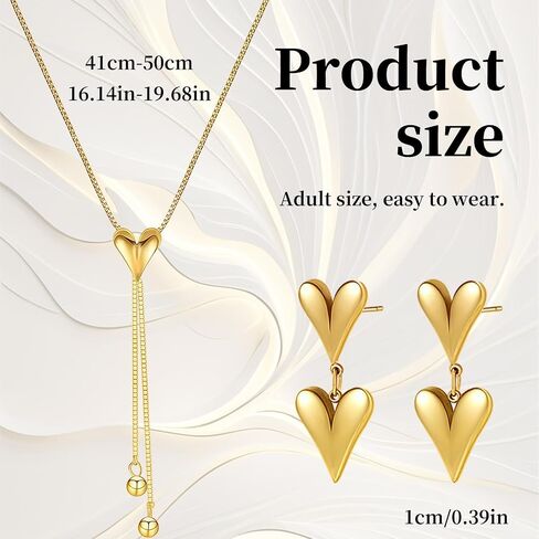 Gold Heart Jewelry Set for Women, Vintage Y Shape Necklace with Double Heart Drop Earrings, 18K Gold Plated Stainless Steel Romantic Jewelry Gift Set for Valentine's Day Anniversary in Saudi Arabia