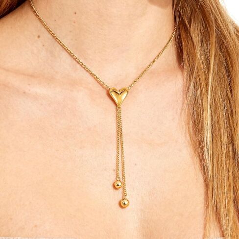 Gold Heart Jewelry Set for Women, Vintage Y Shape Necklace with Double Heart Drop Earrings, 18K Gold Plated Stainless Steel Romantic Jewelry Gift Set for Valentine's Day Anniversary in Saudi Arabia