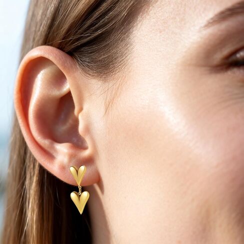 Gold Heart Jewelry Set for Women, Vintage Y Shape Necklace with Double Heart Drop Earrings, 18K Gold Plated Stainless Steel Romantic Jewelry Gift Set for Valentine's Day Anniversary in Saudi Arabia