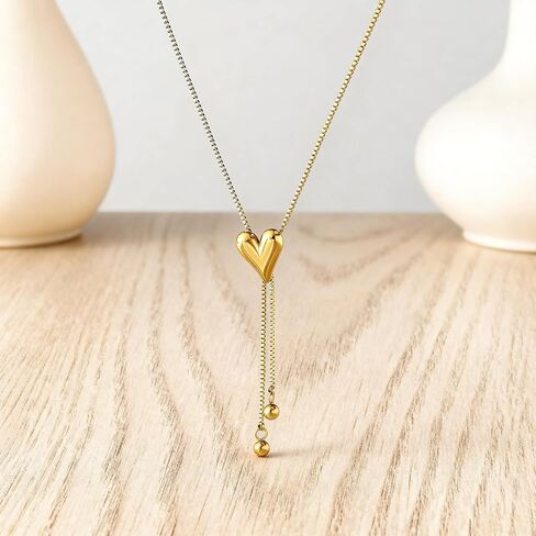 Gold Heart Jewelry Set for Women, Vintage Y Shape Necklace with Double Heart Drop Earrings, 18K Gold Plated Stainless Steel Romantic Jewelry Gift Set for Valentine's Day Anniversary in Saudi Arabia