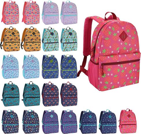 12-Pack 17" Elementary Bulk Backpacks for School, Bulk Printed Bookbags for Boys and Girls Ages 5-11, Assorted Prints for School Drives, Donations, and Giveaways in Kuwait