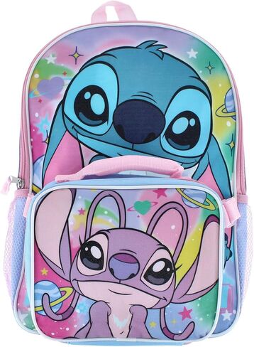 Fast Forward Kids Backpack & Lunch Bag Set –Stitch & Angel 16" Lightweight School Bookbag with Insulated Lunch Bag – Perfect for Preschool & Elementary Girls in Kuwait