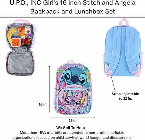 Fast Forward Kids Backpack & Lunch Bag Set –Stitch & Angel 16" Lightweight School Bookbag with Insulated Lunch Bag – Perfect for Preschool & Elementary Girls in Kuwait