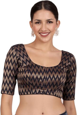 Women’s Indian Brocade Saree Blouse - Zigzag Banaras Brocade Blouse for Saree Readymade in Saudi Arabia